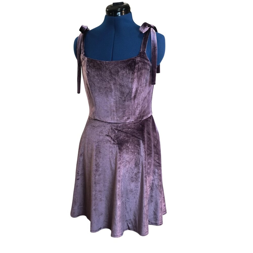 Purple Velvet Mini Dress with Pockets, Adjustable Shoulder Ties Francesca's Sz M